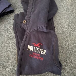 Hollister Navy Hoodie with Red and White Embroidery